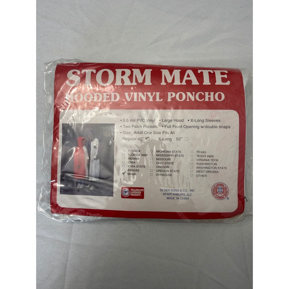 Storm Mate Miami Hurricanes Hooded Vinyl Poncho White Sebastian Ibis One Size